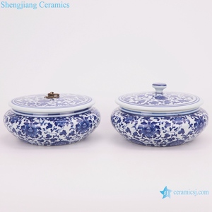 RZNV08-b-big Barattolo in Ceramica Cinese Fatto a Mano con Motivo Floreale in Porcellana Blu e Bianca per Conservazione e Tè - Product Image 5