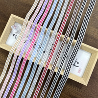 Ruban à carreaux de 10 à 38 mm avec dentelle, ruban en polyester coloré, accessoires pour cheveux DIY, nœuds faits à la main, dentelle, emballage cadeau, rubans en tissu