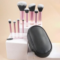 Ensemble de 8 mini-pinceaux de maquillage portables professionnels, fabriqués sur mesure, pour le visage et les yeux, fibres synthétiques, manche en bois, logo personnalisé, sac en PU