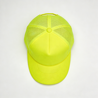 Casquettes de camionneur personnalisées vintage jaune fluo néon, 5 panneaux, en maille unie, avec fermeture snapback en mousse, pour le streetwear extérieur