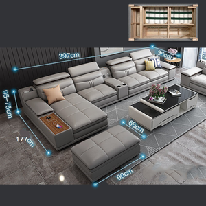 Mikrofaser-Leder Gefülltes Kombinations-<span class=keywords><strong>L</strong></span>-förmiges <span class=keywords><strong>Sofa</strong></span> mit Verstecktem Stauraum Modernes Minimalistisches Design für Große Apartment-Wohnzimmer - Product Image 3