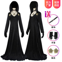 Costume de cosplay fantaisie de la Dame Maléfique Vampire Dimitrescu pour femme, robe noire pour Halloween et fête de carnaval