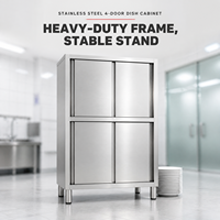 Armoire de rangement commerciale en acier inoxydable avec 4 portes coulissantes, finition brossée mate, extensibilité modulaire pour cuisine de restaurant