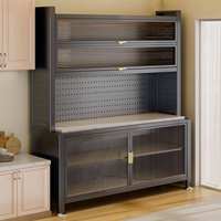 Buffet de cuisine en acier, armoire de rangement en métal avec panneau perforé et porte en verre cannelé trempé pour cuisine