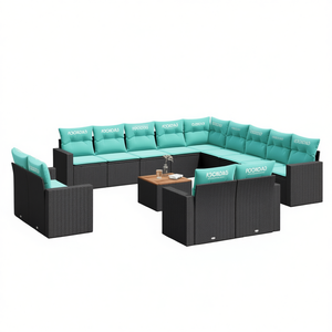 Ensemble de canapés de patio en polyrotin noir avec coussins, 14 pièces, mobilier de jardin extérieur, design contemporain - Product Image 1