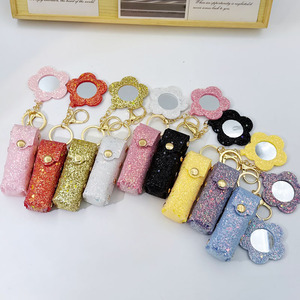Étui à rouge à lèvres à <span class=keywords><strong>paillettes</strong></span> en forme de fleur avec miroir et porte-clés, créatif, élégant, exquis, portable, pour le maquillage, les <span class=keywords><strong>loisirs</strong></span> et les voyages, collection Printemps 2026 - Product Image 4