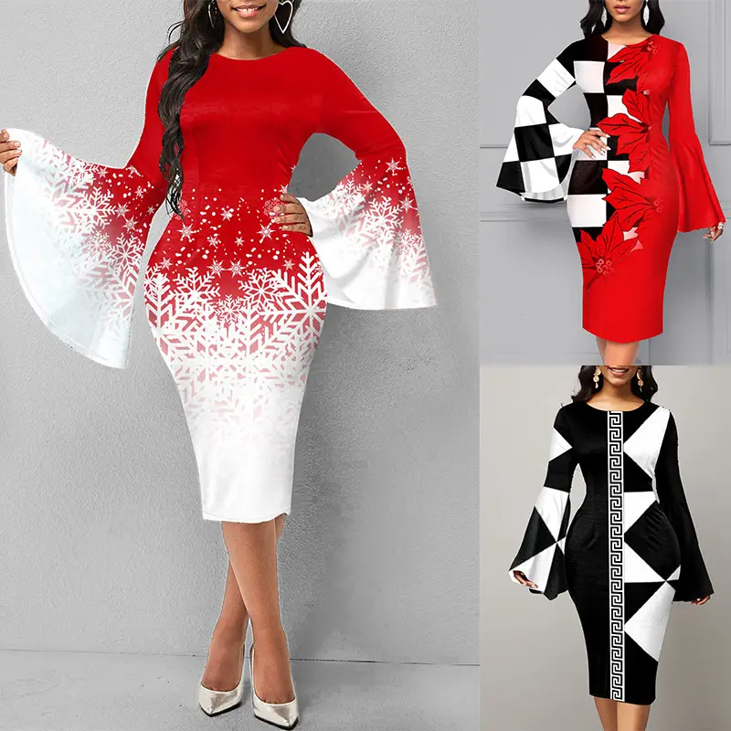 Z124909 2023 Новые длинные платья с геометрическим рисунком круглым вырезом свободные женские длинные расклешенные платья с геометрическим принтом для женщин