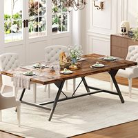 Ensemble de table à manger en bois de style farmhouse moderne industriel pour 4 à 6 personnes, pieds en métal robustes, finition brun rustique, utilisation hôtelière