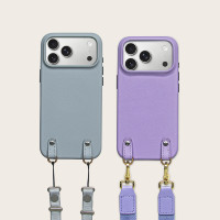 Casing Kulit Nappa Logo Kustom untuk iPhone 17 Series, Model Selempang OEM dengan Tali Lepas Pasang dan Lanyard