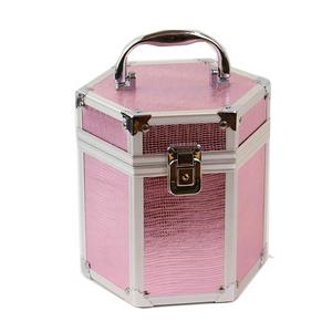 Trousse <span class=keywords><strong>de</strong></span> Maquillage Hexagonale Vintage Rose en Aluminium avec Miroir pour <span class=keywords><strong>Femme</strong></span> – <span class=keywords><strong>Sac</strong></span> Cosmétique Portable - Product Image 1