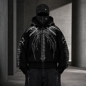 Sudadera con Capucha y Cremallera Estilo Anime Personalizada con Diseño Arcoíris, Estilo Oscuro, Sudadera Vintage Ninja con Pedrería para <span class=keywords><strong>Hombre</strong></span> - Product Image 5