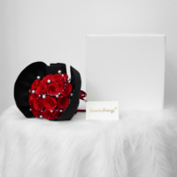 Bouquet de roses rouges préservées Lovebay Palm Treasure avec perle, rose véritable éternelle, bouquet de mariée, cadeau pour la Saint-Valentin