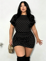 Nouvelle robe moulante mini à pois sexy pour femmes, élégante, grande taille, à manches courtes, froncée, pour les soirées d'été, pour les femmes courbées