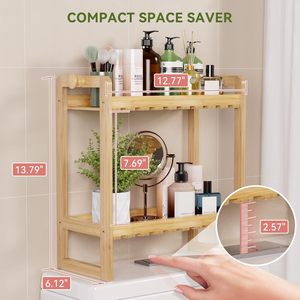 Estante de Bambú Natural CF de 35 lb para Inodoro, Estante de 2 Niveles para Ahorrar Espacio, Resistente a la Oxidación, Organizador Compacto para Baño - Product Image 2