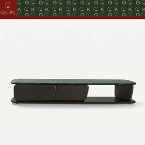 Console <span class=keywords><strong>TV</strong></span> GOLDKING moderne et minimaliste pour salon, en marbre Alpi, base sculpturale noir mat, fabrication CNC sur mesure OEM - Product Image 2