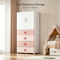 Commode bébé autoportante avec poignées motif dessin animé, armoire en plastique pour enfants, 1 porte et 4 tiroirs, rangement pour vêtements et jouets