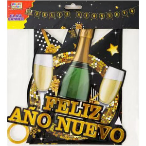 Decoraciones para Fiesta de Año Nuevo, Pancarta de Feliz Año Nuevo, Guirnalda FELIZ ANO NUEVO, Negro y Dorado con Brillantina, para Fiesta de Nochevieja, Suministros para el Hogar - Product Image 5