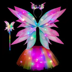 New Arrival Fairy Girls Kids Carnival Butterfly Wings Costume Light Up Butterfly Wings Decoration