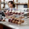 Transparent acrylique comptoir alimentaire pain beignet présentoir acrylique boîte gâteau pâtisserie vitrine avec portes arrière