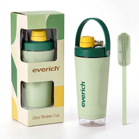 Bouteille shaker en acier inoxydable poli et lisse avec compartiment amovible pour poudre protéinée, 20 oz, pour boissons sportives et entraînement