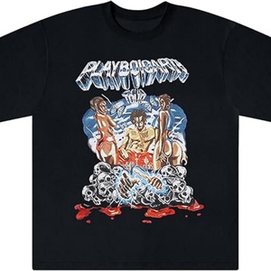 T-shirt d'été pour homme, coupe oversize, style hip-hop, avec impression intégrale de lettres, en polyester/coton, col rond, manches courtes, style rappeur - Product Image 1