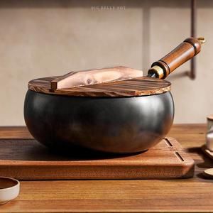 Poêle à frire en fer forgé à motif martelé, antiadhésive, à fond plat, non revêtue, grande capacité, type wok - Product Image 2