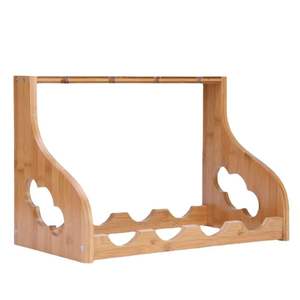 Wooden <b>Wine</b> Rack Rectangle Natural Color Durable Modern Style <b>For</b> Home Party Storage With <b>Bottle</b> And <b>Glass</b> Holder - Product Image 4