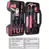 Ensemble d'outils rose de 39 pièces, kit d'outils à main pour la maison, avec boîte à outils portable