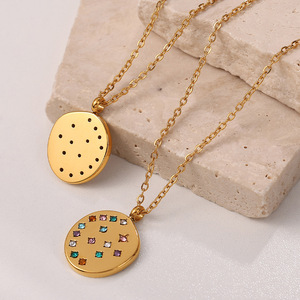 Fashion Pendant Necklace Gold Round Crystal Zircon Geometric <b>Design</b> For Women Zinc Alloy Chain XL458 - Product Image 1