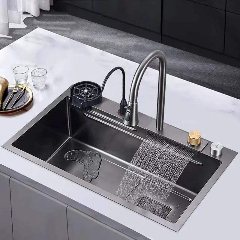 Di alta qualità Tiktok tendenza lavelli da cucina in acciaio inox Undermount Workstation lefton cascata lavello da cucina con tazza di rondella