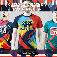 T-shirts de course personnalisés pour marathon, impression par sublimation, logo personnalisé, polyester, anti-transpiration, maillot de course unisexe 180g