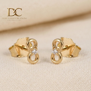 ต่างหูเพชรทรงกลมทองคำแท้ 14KT เพชรเพาะเลี้ยงในห้องปฏิบัติการ รับรองโดย IGI ดีไซน์ Infinity สไตล์มินิมอล ของขวัญสุดหรู เครื่องประดับชั้นดี - Product Image 4