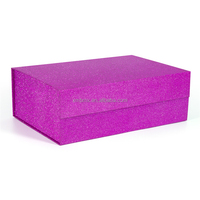 Boîte cadeau pliante de luxe personnalisée en carton rigide violet pailleté avec fermeture magnétique, style livre, gaufrage, emballage artisanal