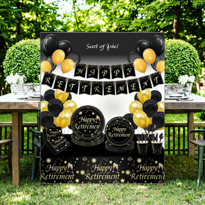 Juego de vajilla de fiesta de cumpleaños para adultos desechable Gradual <span class=keywords><strong>Happy</strong></span> Retirement incluye plato de papel taza tejido decoraciones de mesa elegantes - Product Image 1