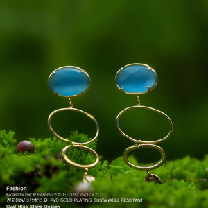 Pendientes de Moda con Diseño de Piedra Azul Ovalada, Acero Inoxidable 316L con Baño de Oro PVD, Resistentes y Sostenibles - Product Image 3