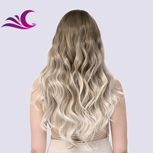 Ombre Nâu tóc vàng màu nổi bật trong cả hai bên nhiệt thân thiện với protein lụa tổng hợp ren phía trước tóc giả cho phụ nữ da trắng - Product Image 4