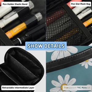 Trousse à crayons en polyester à faible MOQ, motif marguerite, deux fermetures éclair, fenêtre en PVC, impression personnalisée, pour filles - Product Image 4