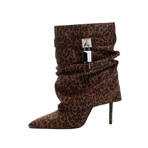Bottines à talon aiguille souples pour femme, à bout pointu, avec breloque, <span class=keywords><strong>en</strong></span> satin léopard pailleté, rehaussantes - Product Image 5