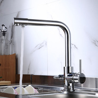 Robinet de cuisine au design moderne, mitigeur 3 voies en acier inoxydable, double poignée, finition chromée, filtre à eau, robinet d'évier de cuisine