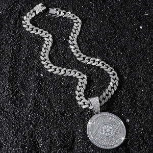 สร้อยคอจี้รูปตาปีศาจทรงกลมชุบทองอัลลอยด์ดีไซน์เรียบง่ายทำมือแบบใหม่ สไตล์ฮิปฮอปสำหรับผู้ชาย - Product Image 3