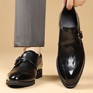 Chaussures habillées Monk Strap pour hommes en cuir véritable à bout pointu avec boucle, idéales pour le bureau et la carrière, semelle extérieure antidérapante en caoutchouc pour l'automne - Product Image 4
