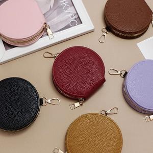 Porte-monnaie rond en cuir PU tendance pour femmes, pochette à monnaie compacte à fermeture éclair avec porte-clés, portefeuille à monnaie portable pour les voyages - Product Image 2