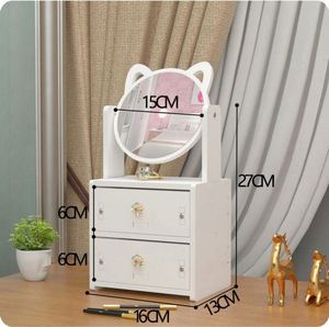 Multifunctional Luxury White Rectangle Glossy Finish Dustproof Nordic Cosmetic Storage Box <b>Makeup</b> Organizer Cat Ears Mirror 1-3L - Product Image 6
