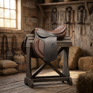 Selle de dressage classique en cuir et tissu avec arceau en bois, confortable, style anglais, fabriquée en Inde - Product Image 2