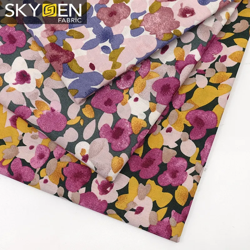 Skygen 105 gsm guangzhou textile market cotton fabric in bulk 100% cotton floral print fabric cotton poplin printed fabric