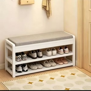 Banco zapatero con estante de almacenamiento, madera maciza, diseño moderno para entrada, mueble para sala de estar - Product Image 3