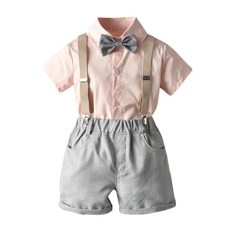 Baby Boy Formal Suits Gentleman Bowtie T-shirt Suspenders Shorts Wedding Tuxedo Outfit Cake Smash Boys Clothing Set