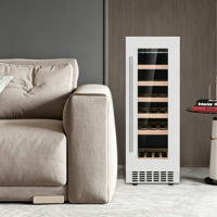 Refrigerador de Vino Vertical Estrecho de Doble Zona con Control Táctil Digital, Luz LED sin Rayos UV, Enfriador de Vino Independiente