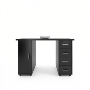 Mesa de manicura de doble filo con cajón y gabinete en madera negra de DB - Product Image 1