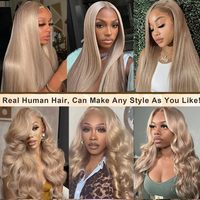Perruque HD 13x6 Ombrée Blond Thé au Lait avec Baby Hair Blond Cendré, Densité 200%, Pré-Épilée, Ondulée (Body Wave), Racines Brunes, Cheveux Humains pour Femmes